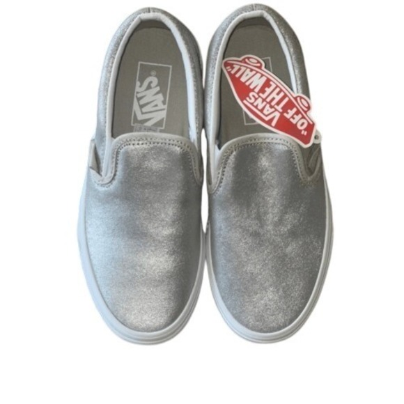 vans classic slip on silver